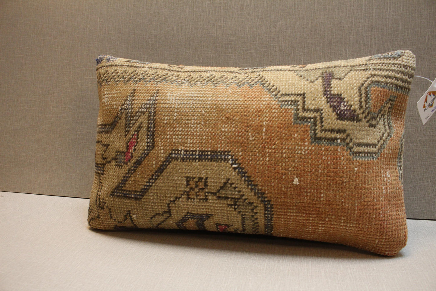 Handwoven Turkish Kilim Pillow Cover 12x24: Beige Brown Tribal Lumbar Cushion
