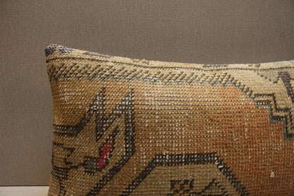 Handwoven Turkish Kilim Pillow Cover 12x24: Beige Brown Tribal Lumbar Cushion