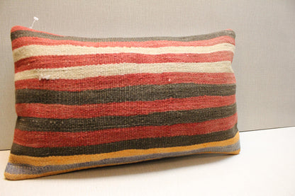 Handwoven Turkish Kilim Pillow Cover 12x24: Rustic Lumbar Cushion