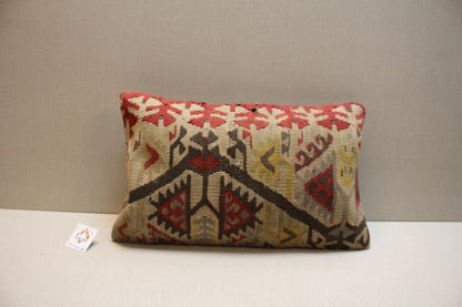 Handwoven Turkish Kilim Pillow Cover 12x24: Boho Lumbar Cushion