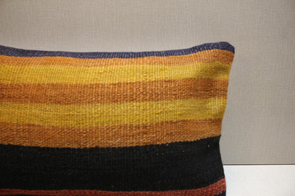 Handwoven Kilim Lumbar Pillow Cover 12x24: Boho Farmhouse Decor