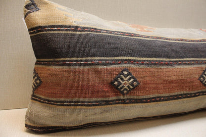 Handwoven Turkish Kilim Pillow Cover 12x36: Rustic Lumbar Cushion