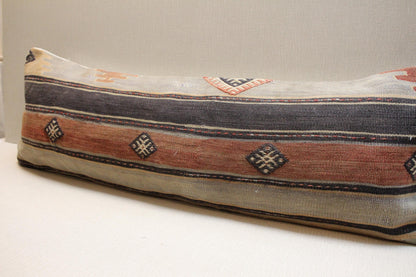 Handwoven Turkish Kilim Pillow Cover 12x36: Rustic Lumbar Cushion