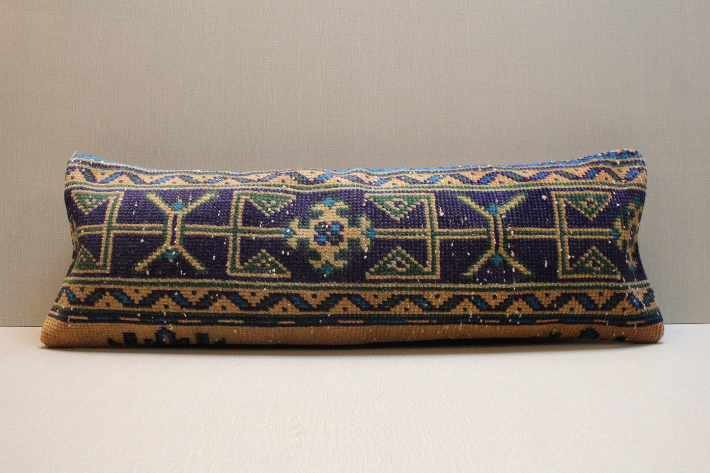 Handwoven Turkish Kilim Lumbar Pillow Cover 12x36: Boho Tribal Decor