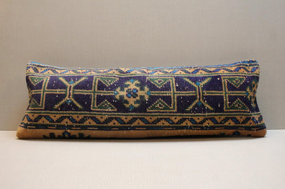 Handwoven Turkish Kilim Lumbar Pillow Cover 12x36: Boho Tribal Decor