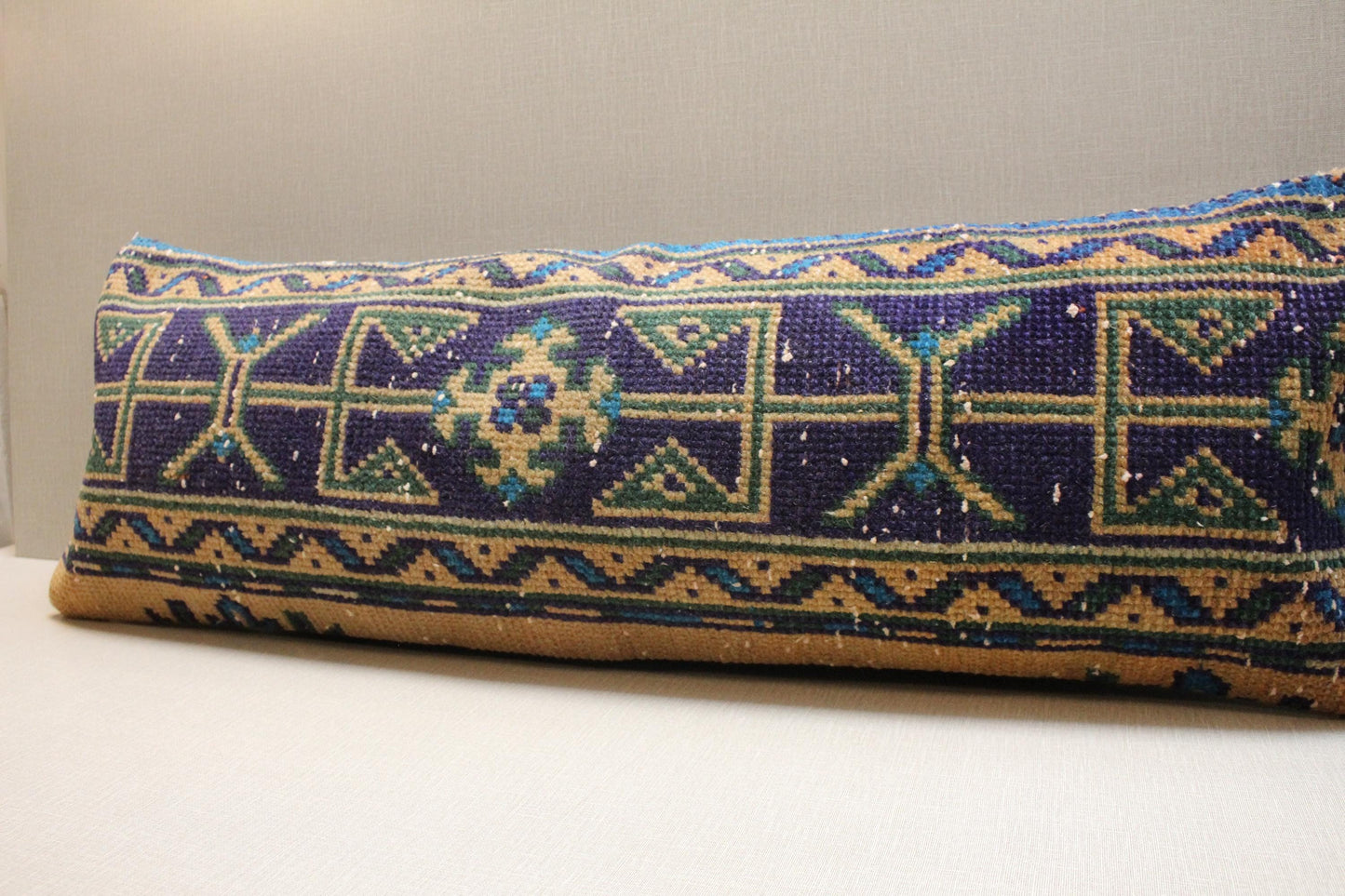 Handwoven Turkish Kilim Lumbar Pillow Cover 12x36: Boho Tribal Decor