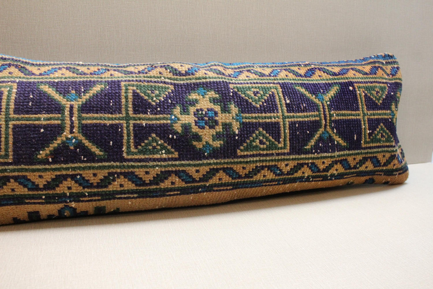 Handwoven Turkish Kilim Lumbar Pillow Cover 12x36: Boho Tribal Decor