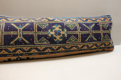 Handwoven Turkish Kilim Lumbar Pillow Cover 12x36: Boho Tribal Decor