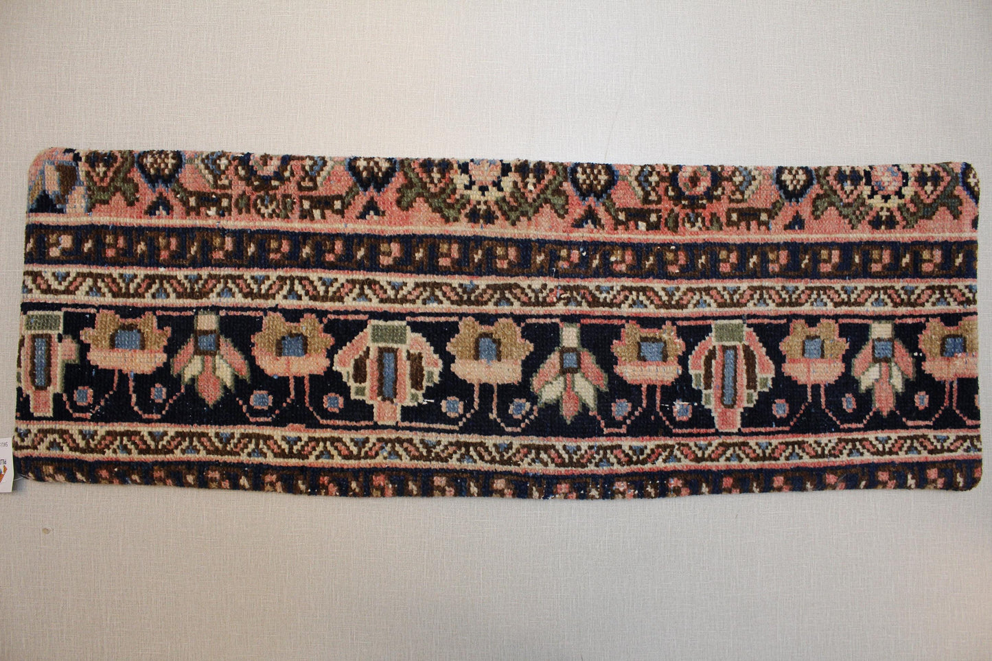 Handwoven Turkish Kilim Lumbar Pillow Cover 12x36: Navy Blue Floral Boho Decor