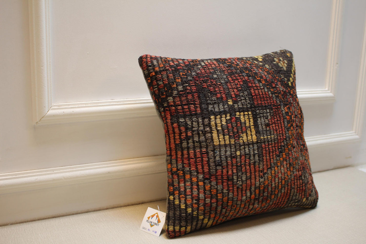 Vintage Turkish Kilim Pillow Cover 16x16: Handwoven Boho Cushion