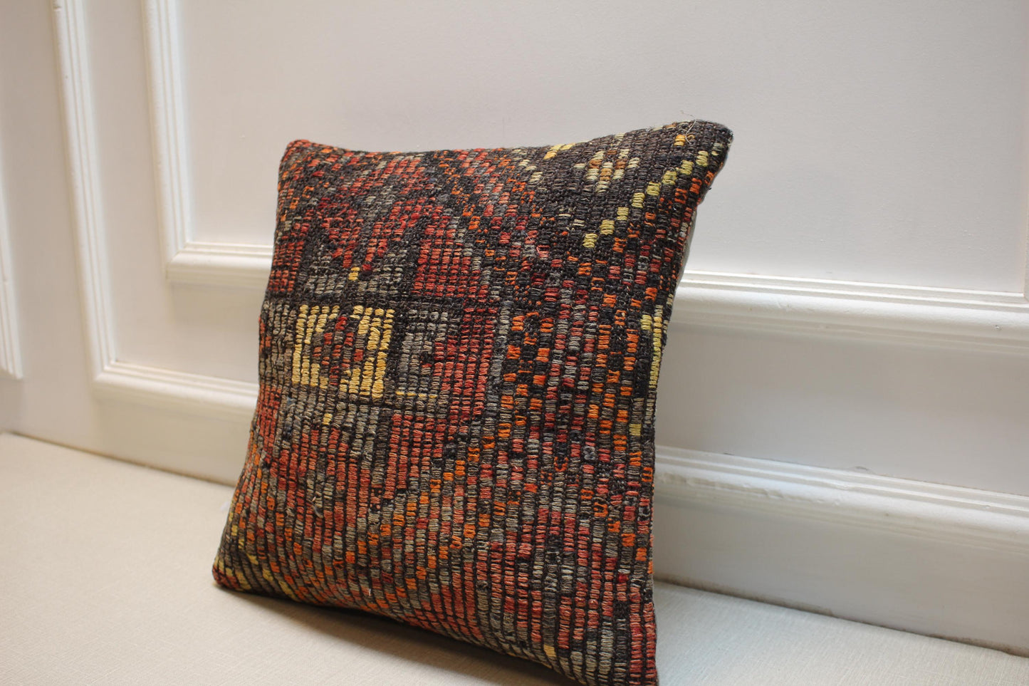 Vintage Turkish Kilim Pillow Cover 16x16: Handwoven Boho Cushion