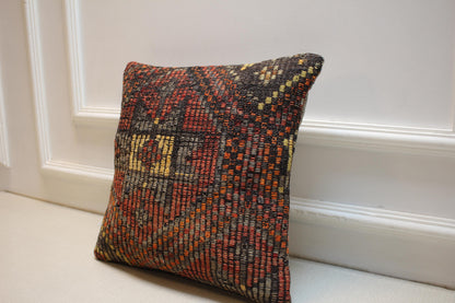 Vintage Turkish Kilim Pillow Cover 16x16: Handwoven Boho Cushion
