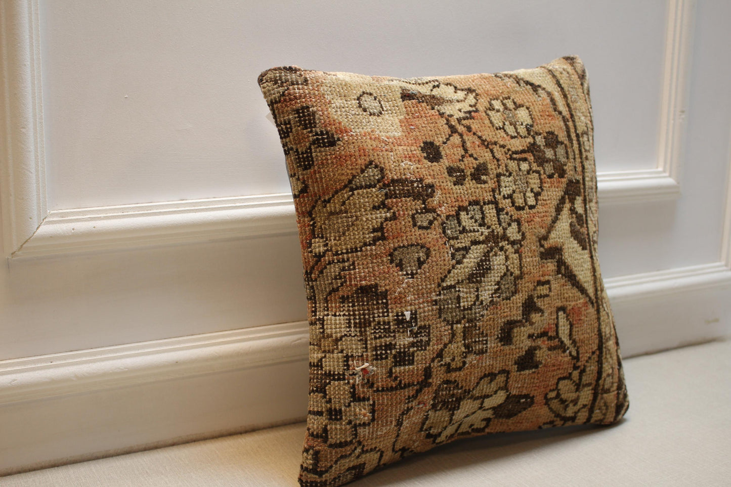 Handwoven Kilim Pillow Cover 16x16: Rustic Floral Boho Cushion