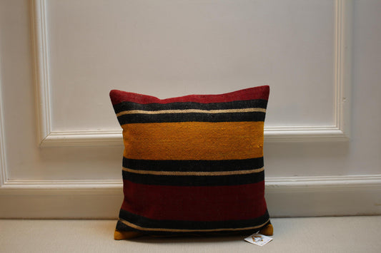 Handwoven Turkish Kilim Pillow Cover 16x16: Rustic Boho Decor