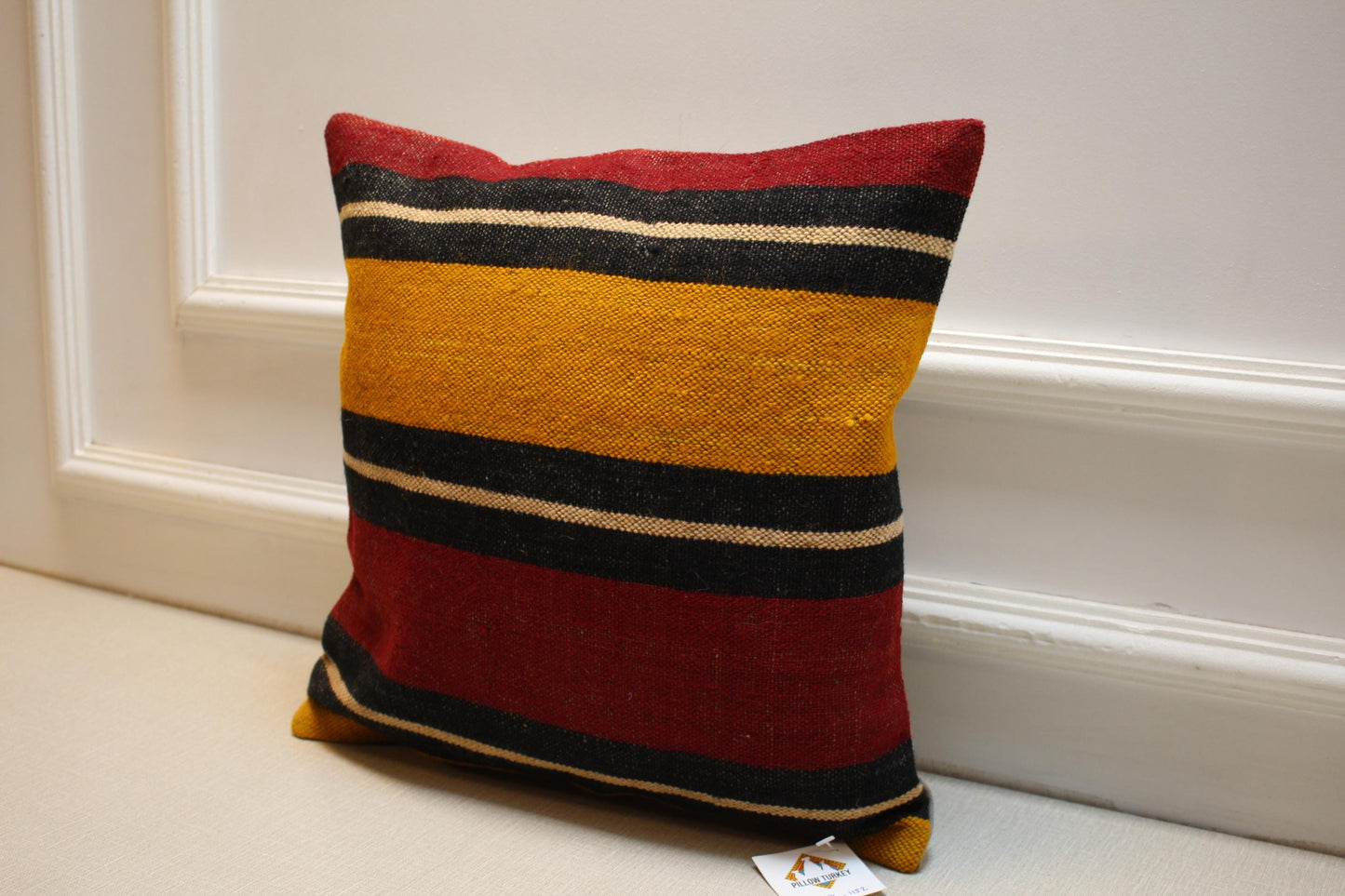 Handwoven Turkish Kilim Pillow Cover 16x16: Rustic Boho Decor