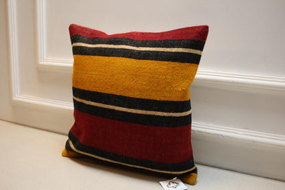 Handwoven Turkish Kilim Pillow Cover 16x16: Rustic Boho Decor