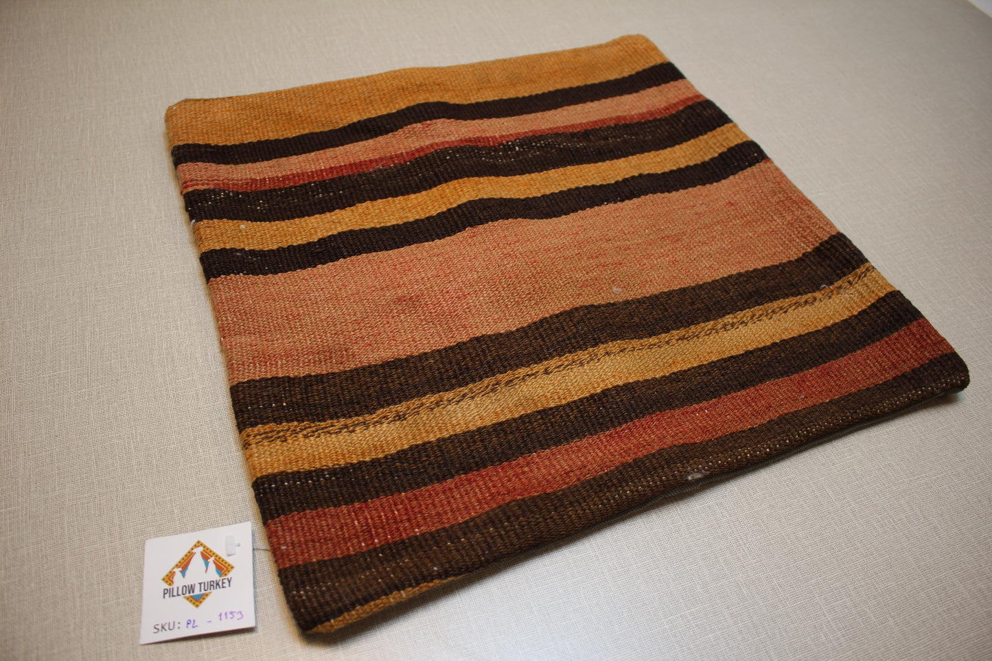 Handwoven Turkish Kilim Pillow Cover 16x16: Rustic Boho Cushion