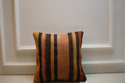 Handwoven Turkish Kilim Pillow Cover 16x16: Rustic Boho Cushion