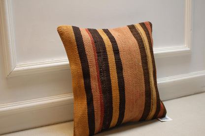 Handwoven Turkish Kilim Pillow Cover 16x16: Rustic Boho Cushion