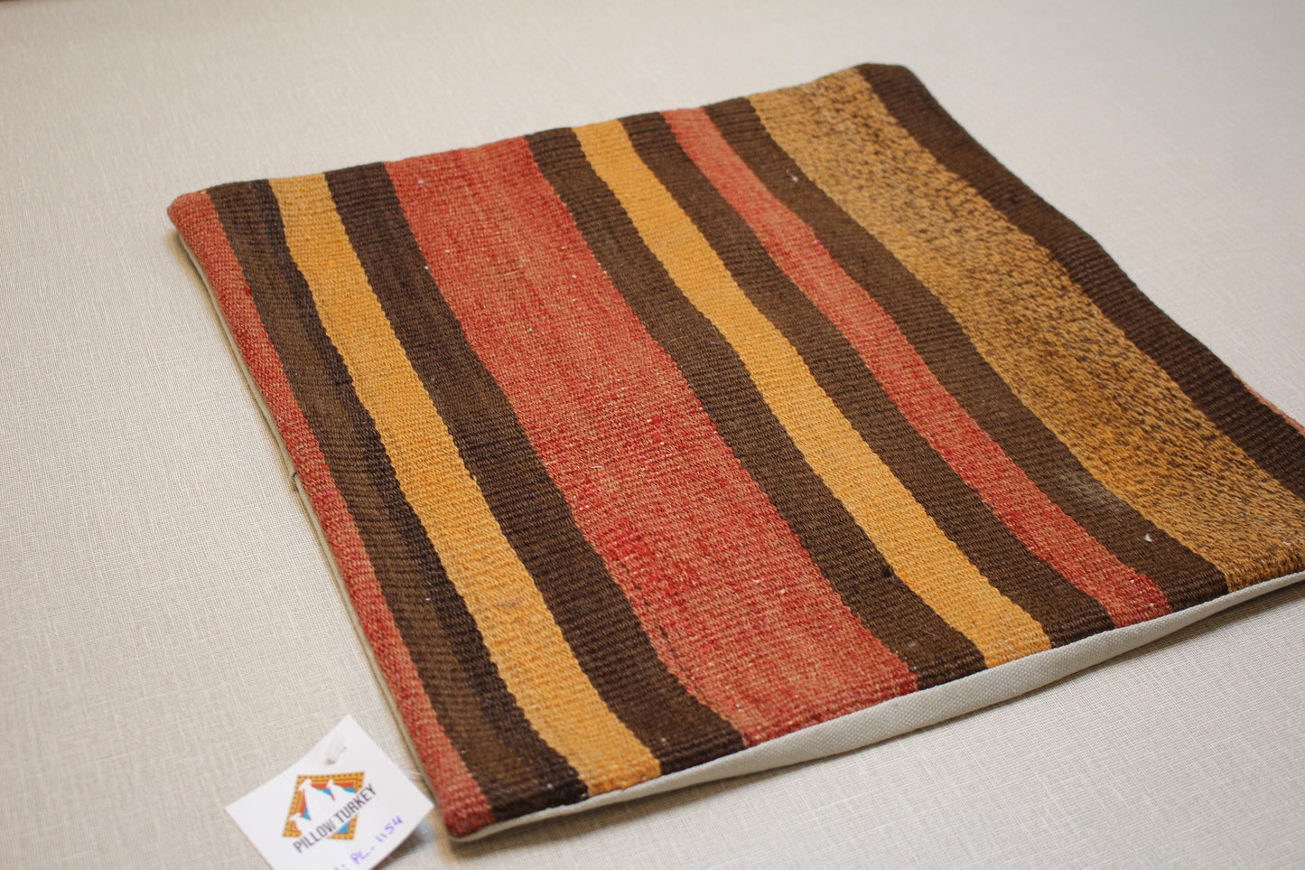 Handwoven Kilim Pillow Cover 16x16: Rustic Brown Mustard Terracotta Throw Cushion