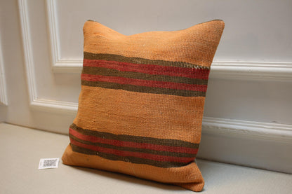 Handwoven Turkish Kilim Pillow Cover 16x16: Boho Tribal Decor