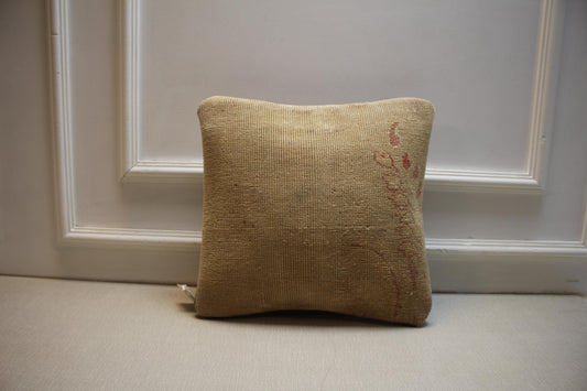 Vintage Turkish Rug Pillow Cover , Handmade Beige Kilim Cushion, Boho Farmhouse Decorative Throw Pillow