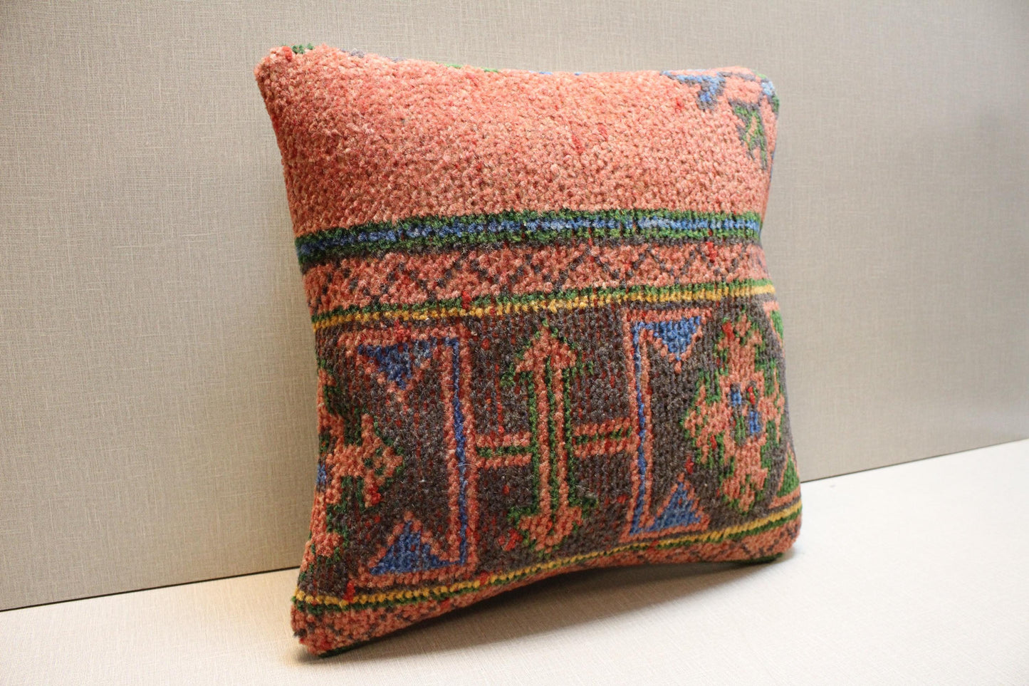 Handwoven Kilim Pillow Cover: Boho Turkish Rug Cushion, 16x16