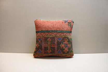 Handwoven Kilim Pillow Cover: Boho Turkish Rug Cushion, 16x16
