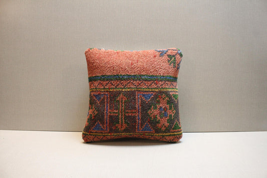 Handwoven Kilim Pillow Cover: Boho Turkish Rug Cushion, 16x16