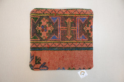 Handwoven Kilim Pillow Cover: Boho Turkish Rug Cushion, 16x16