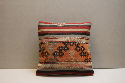 Handwoven Kilim Pillow Cover: Vintage Turkish Striped Boho Cushion
