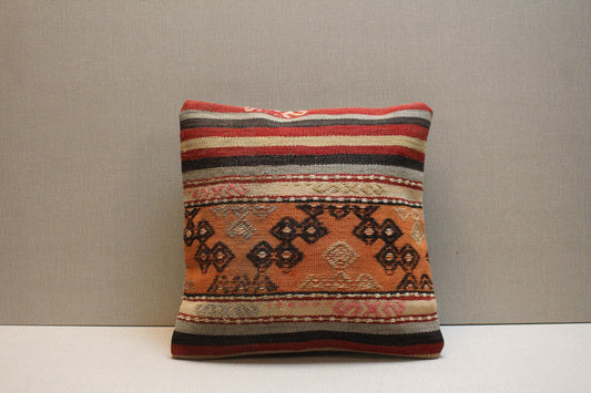 Handwoven Kilim Pillow Cover: Vintage Turkish Striped Boho Cushion