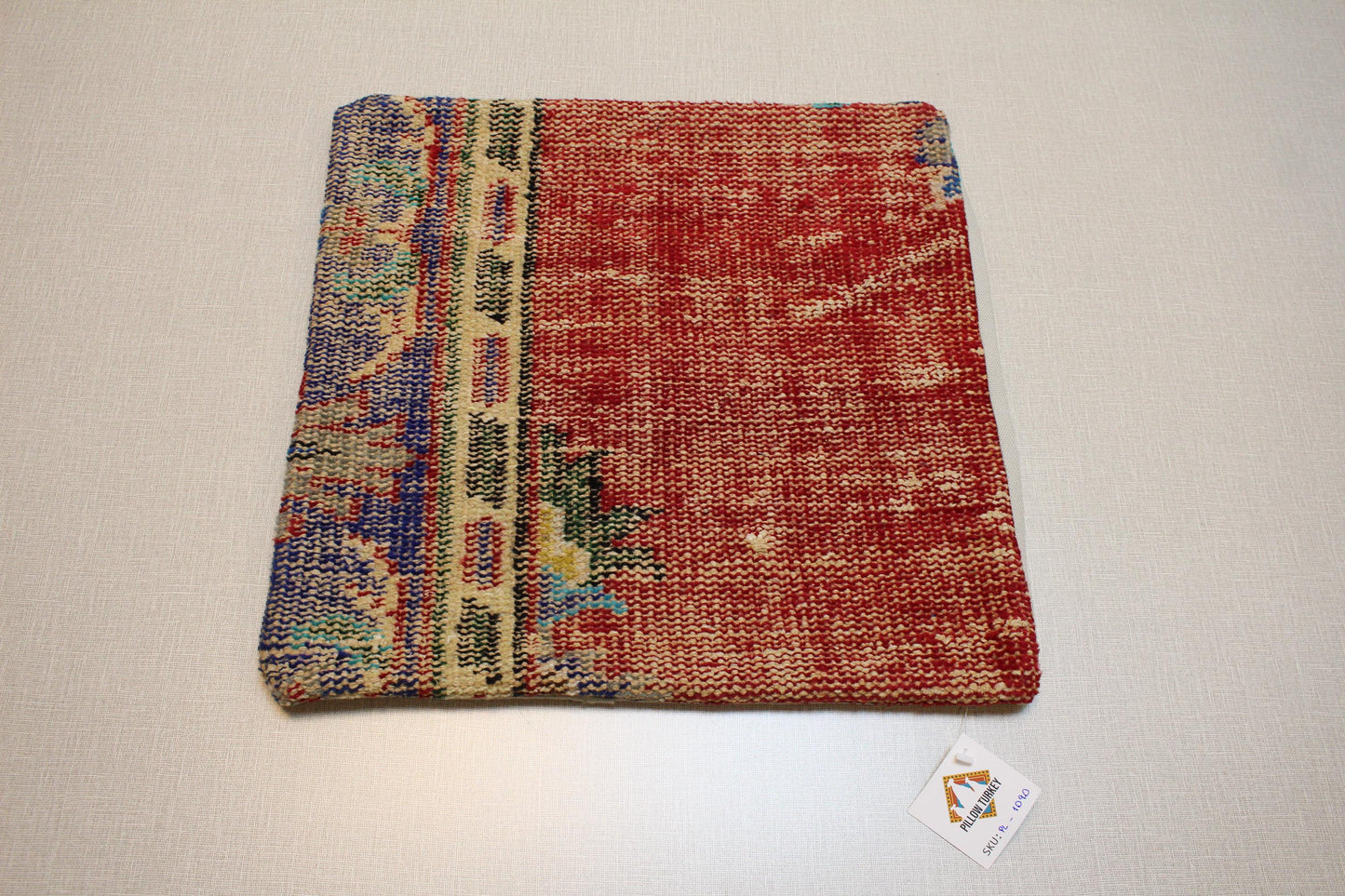 Red Kilim Pillow Cover: Vintage Turkish Rug, Boho Throw Cushion (16x16 inch)
