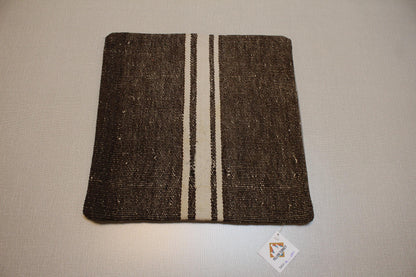 Handmade Brown Kilim Pillow Cover: Vintage Turkish Rug Cushion 16x16