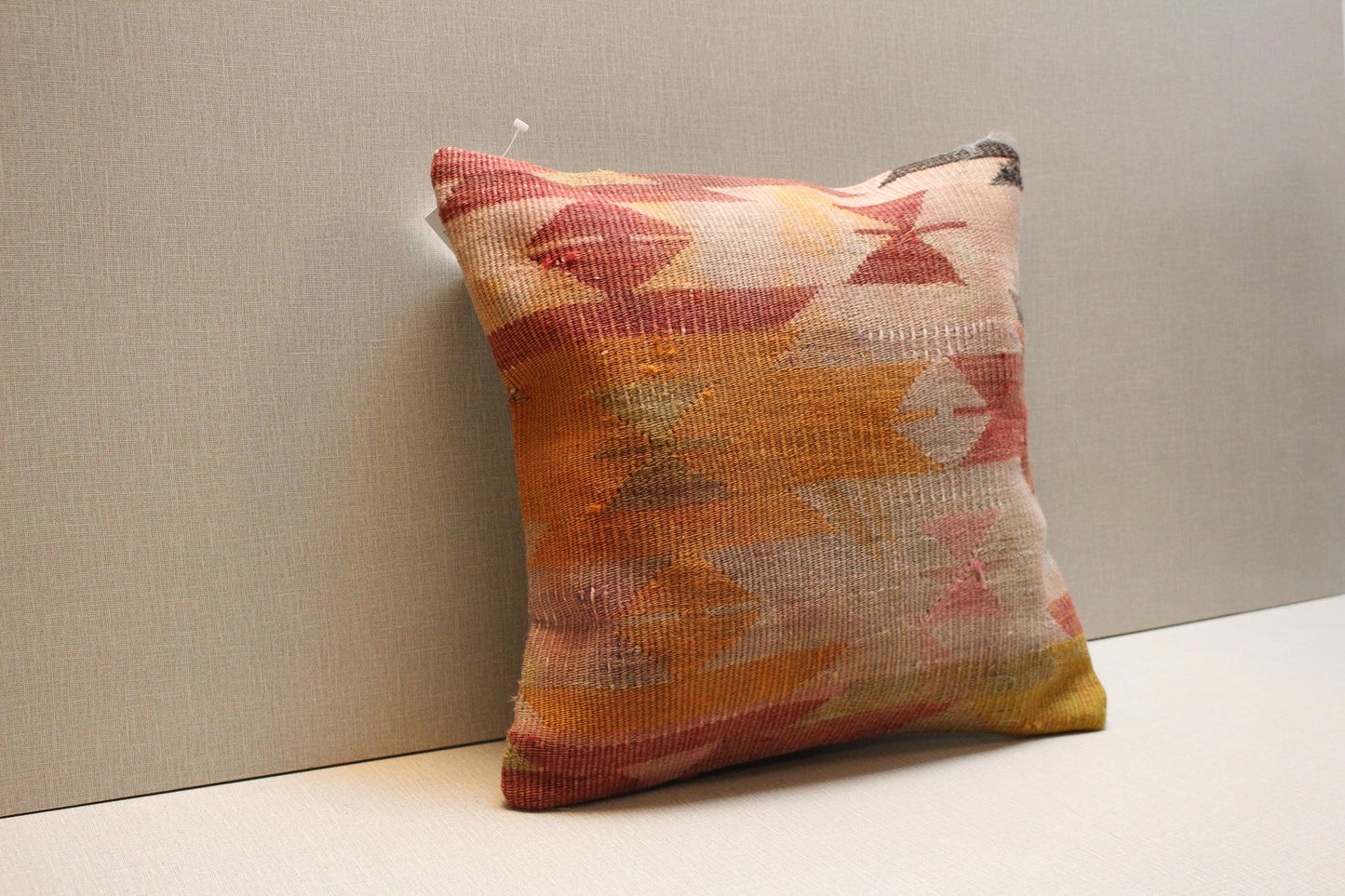 Handmade Kilim Pillow Cover: Vintage Turkish Rug, Boho Tribal Design (16x16 inch)