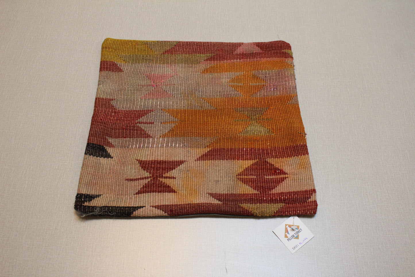 Handmade Kilim Pillow Cover: Vintage Turkish Rug, Boho Tribal Design (16x16 inch)