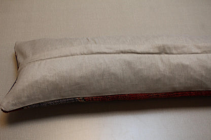 Handwoven Turkish Kilim Bench Cover: Red & Purple Geometric Wool Upholstery