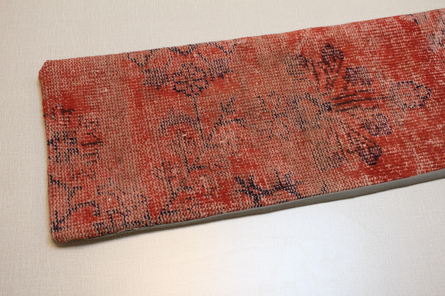 Vintage Turkish Kilim Bench Cover: Handwoven Red Floral Rug Upholstery
