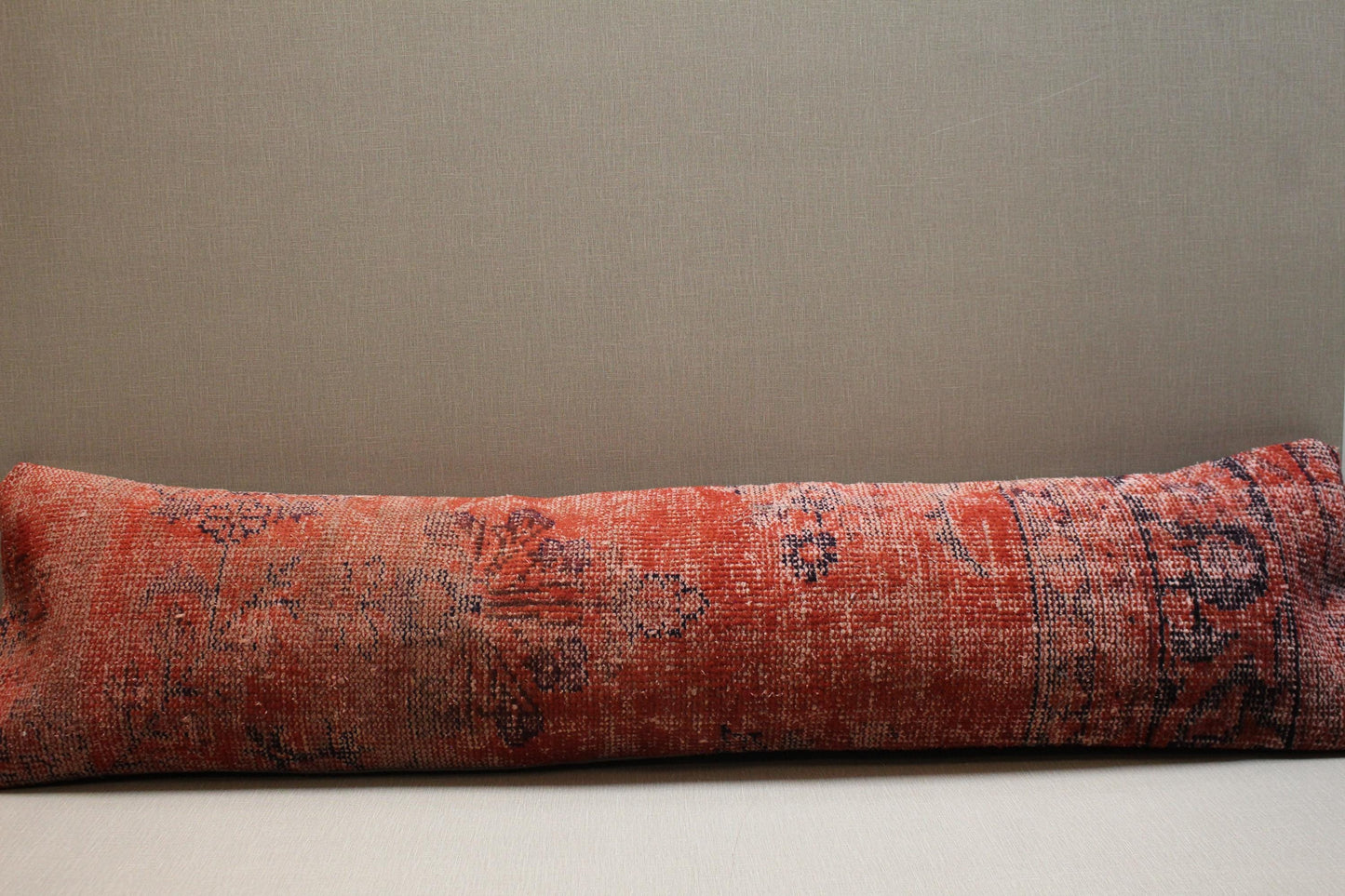 Vintage Turkish Kilim Bench Cover: Handwoven Red Floral Rug Upholstery