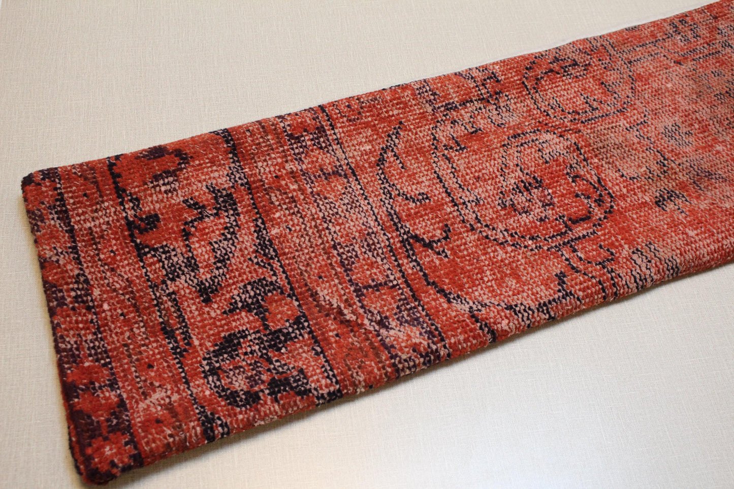 Vintage Turkish Kilim Bench Cover: Red & Black Floral, Handwoven Upholstery
