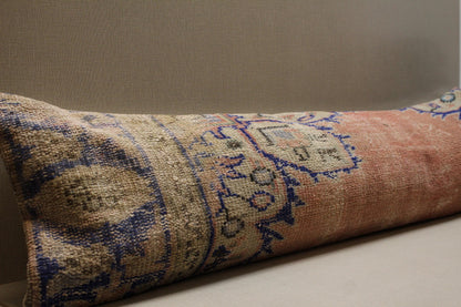 Vintage Turkish Kilim Bench Cover: Handwoven Wool, Peach Beige & Blue