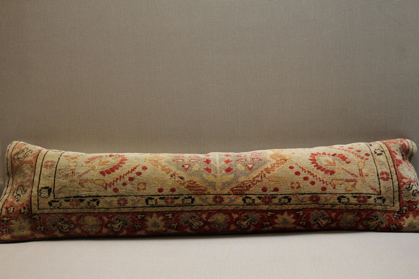 Handwoven Kilim Pillow Cover: Red Floral Medallion, Upcycled Wool - 12x48