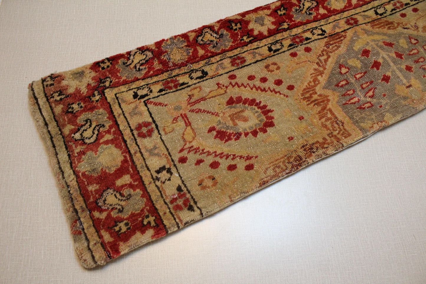 Handwoven Kilim Pillow Cover: Red Floral Medallion, Upcycled Wool - 12x48