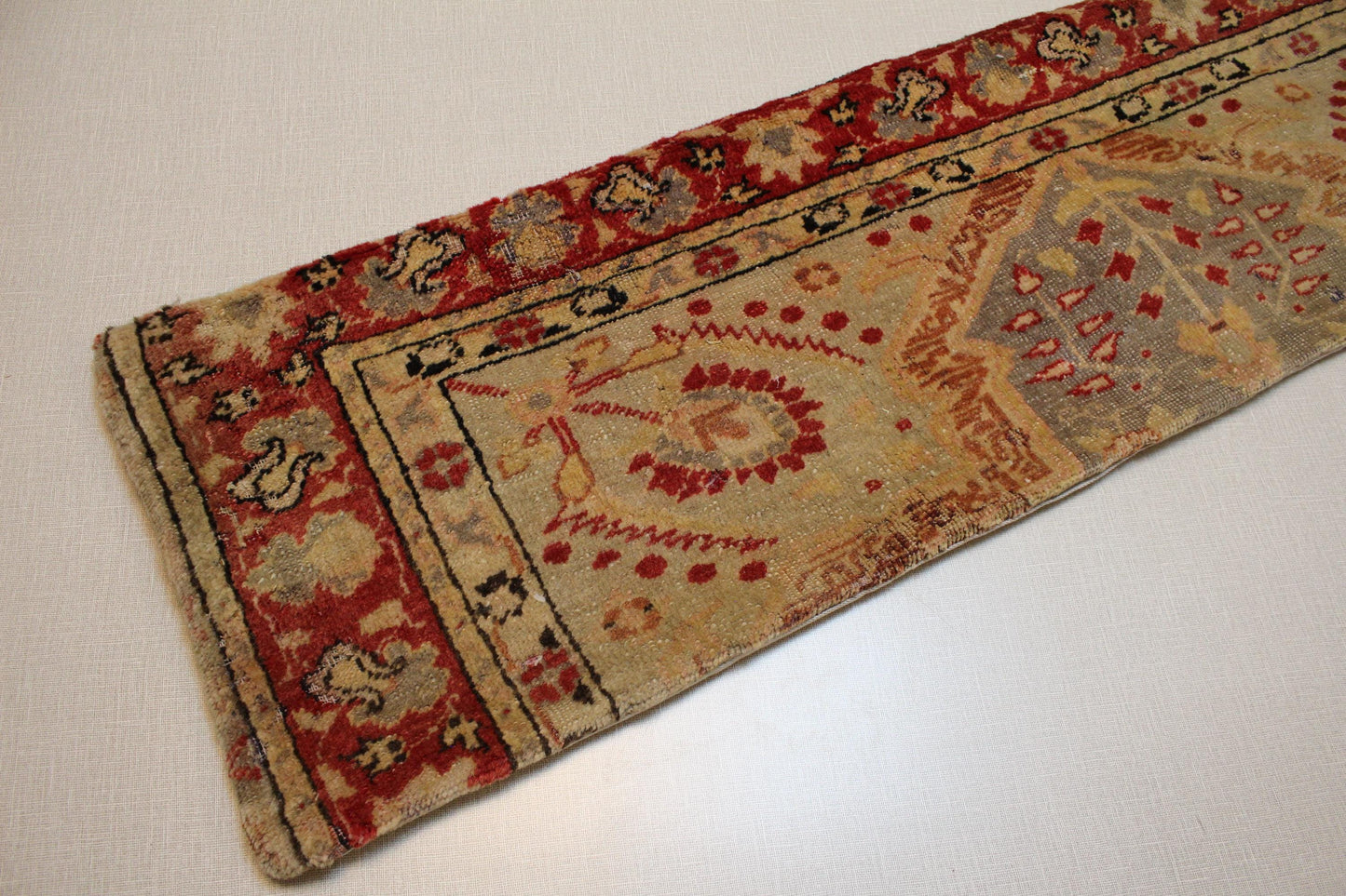 Handwoven Kilim Pillow Cover: Red Floral Medallion, Upcycled Wool - 12x48