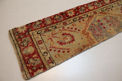 Handwoven Kilim Pillow Cover: Red Floral Medallion, Upcycled Wool - 12x48