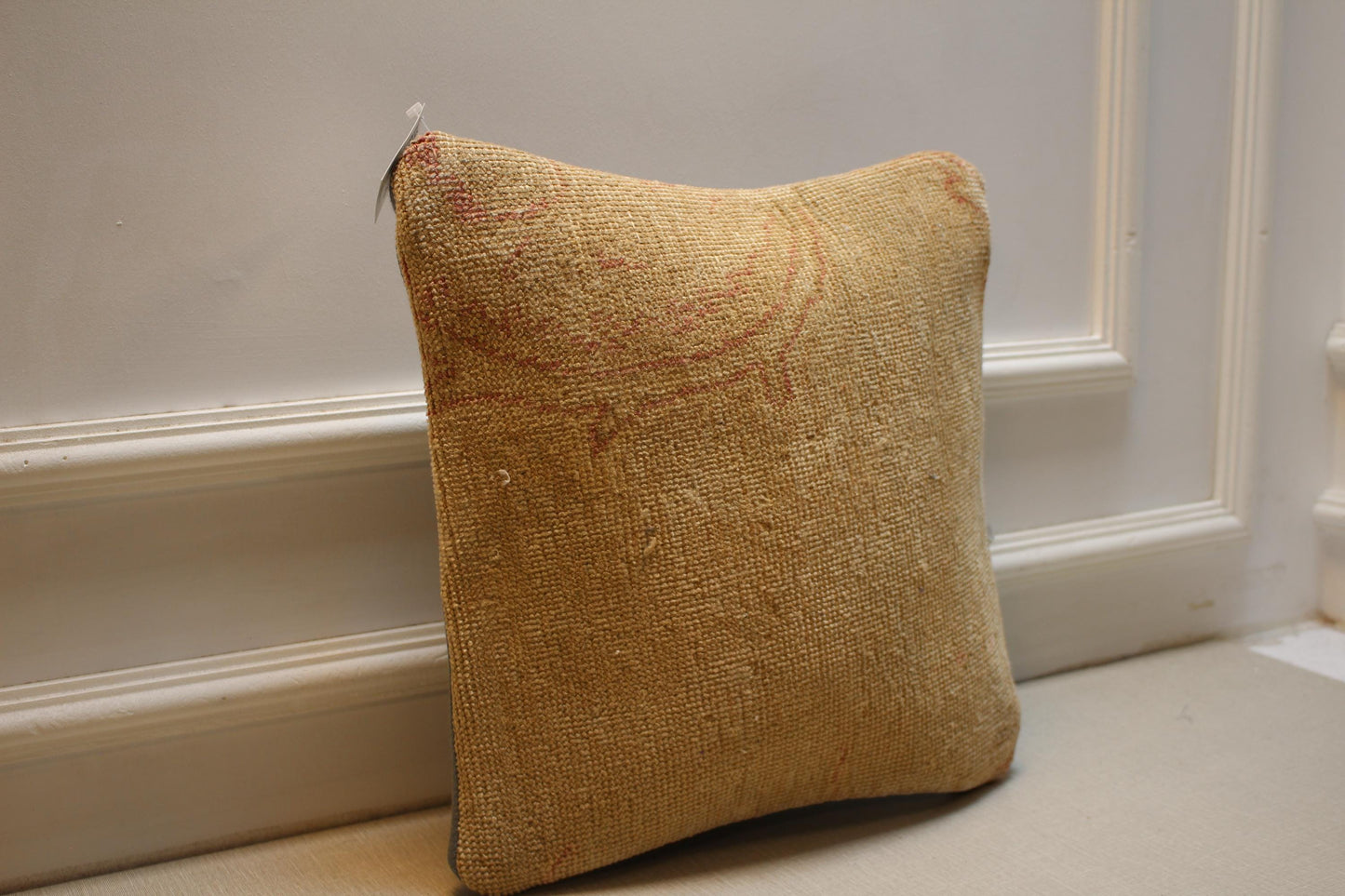 Handmade Turkish Kilim Pillow Cover | Boho Beige, Red Accent