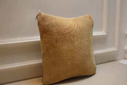 Handmade Turkish Kilim Pillow Cover | Boho Beige, Red Accent