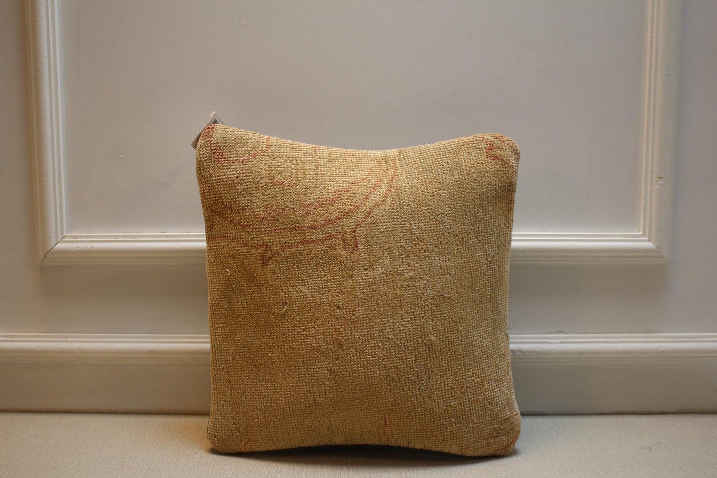 Handmade Turkish Kilim Pillow Cover | Boho Beige, Red Accent