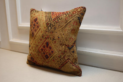 Vintage Turkish Kilim Pillow Cover: 16x16 Boho Tribal Cushion