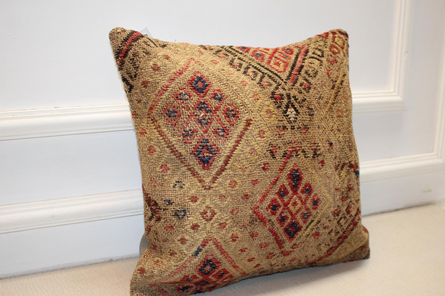 Vintage Turkish Kilim Pillow Cover: 16x16 Boho Tribal Cushion